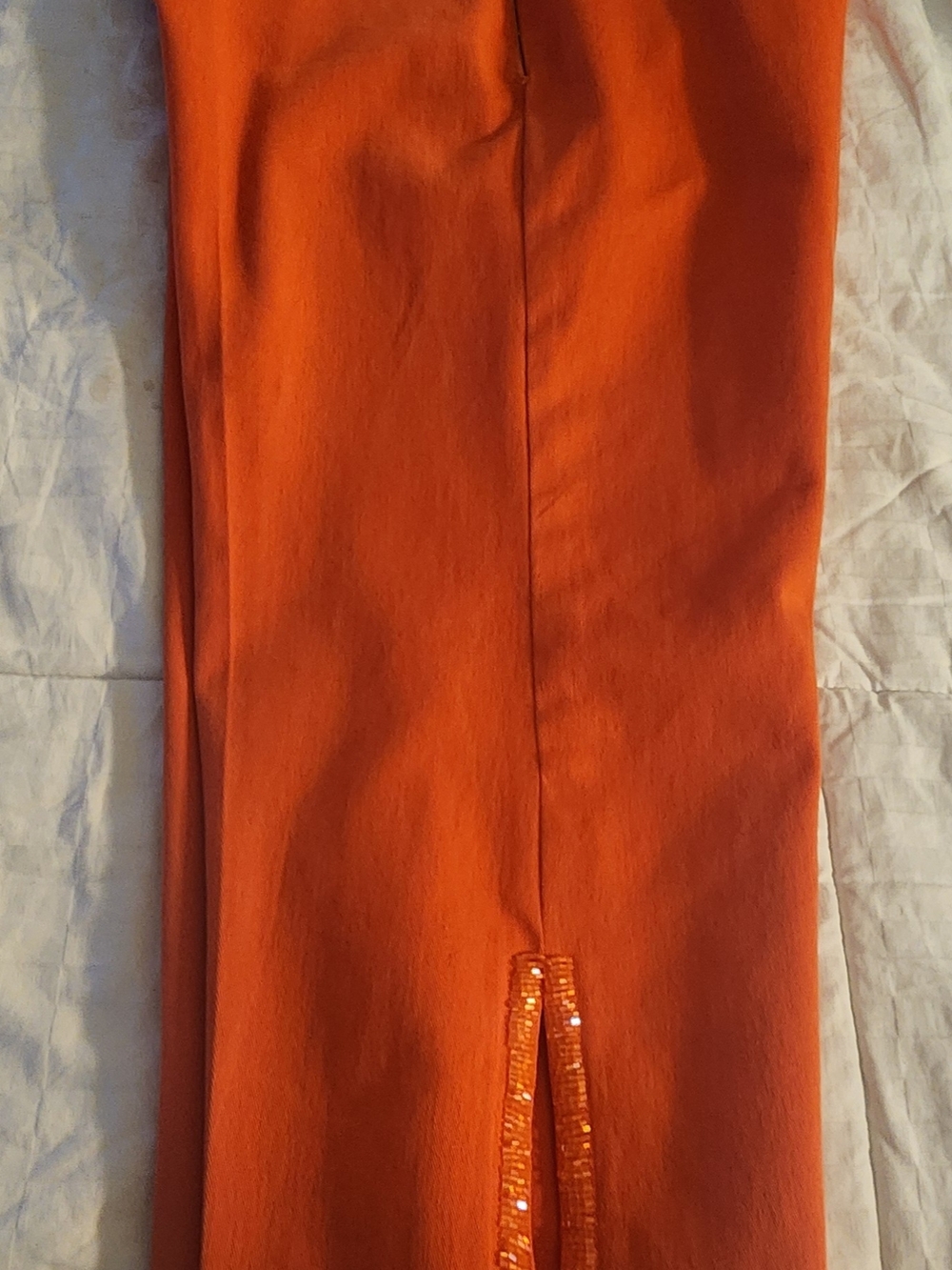Bright Orange Beaded-Trim Capri Pants